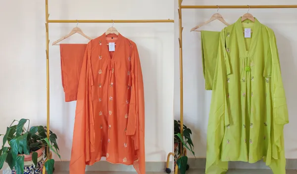 Orange_And_Green_Cotton_Suit_Set_For_Women_Pack_Of_2