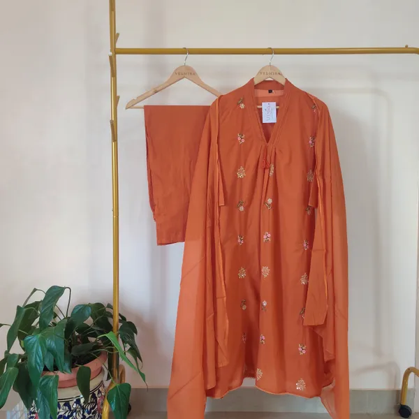 Orange_Cotton_Suit_Set_For_Women