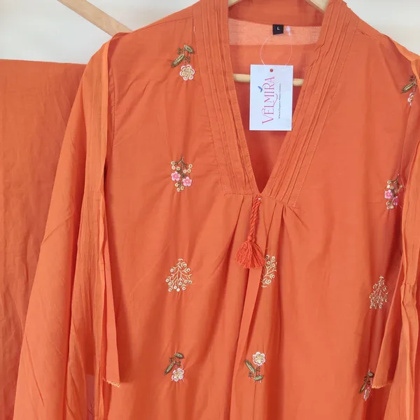 Orange_And_Green_Cotton_Suit_Set_For_Women_Pack_Of_2