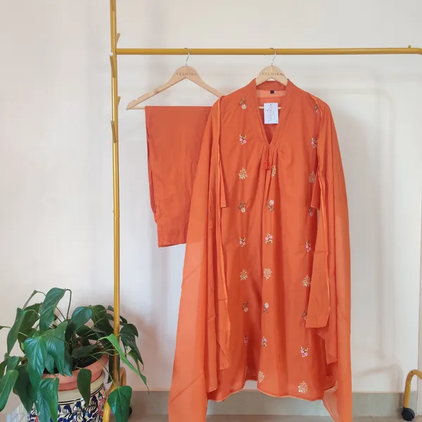 Orange_And_Green_Cotton_Suit_Set_For_Women_Pack_Of_2