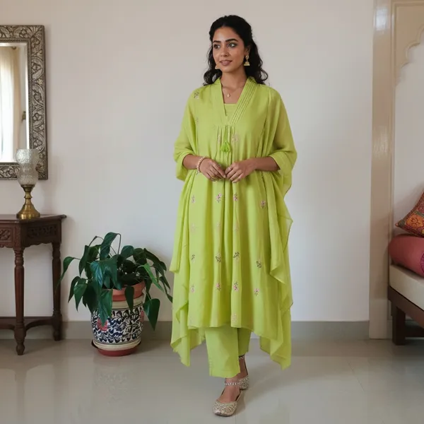 Orange_And_Green_Cotton_Suit_Set_For_Women_Pack_Of_2