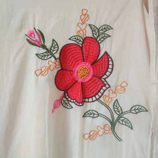White_And_Red_Pure_Mul_Cotton_Suit_Set_For_Women
