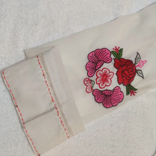 White_And_Red_Pure_Mul_Cotton_Suit_Set_For_Women