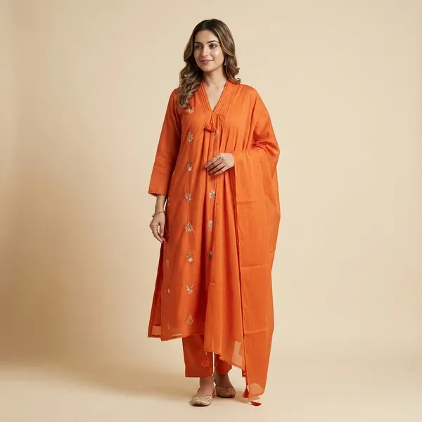 Orange_Cotton_Suit_Set_For_Women