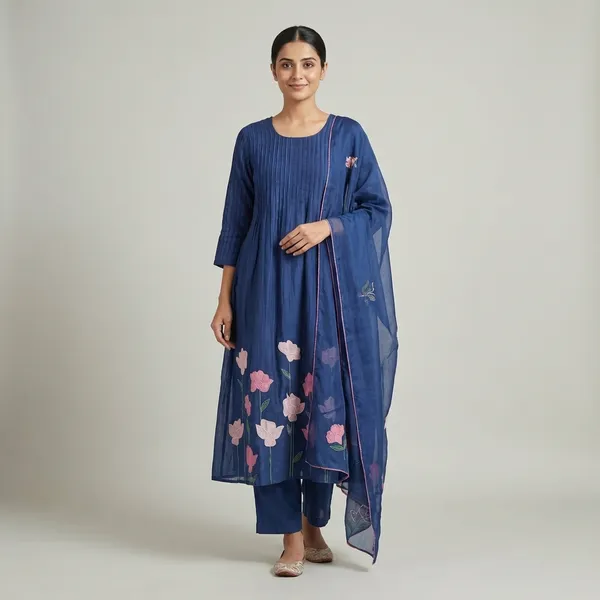 Blue_Pure_Mul_Chanderi_Suit_Set_For_Women