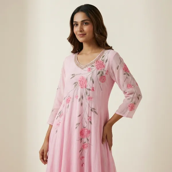 Light_Pink_Pure_Chinon_Hand_Painted_Suit_Set_For_Women