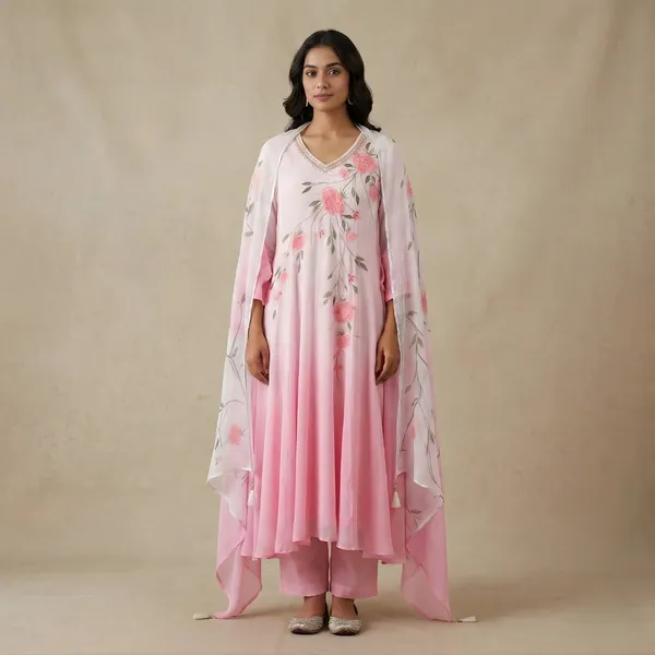 Light_Pink_Pure_Chinon_Hand_Painted_Suit_Set_For_Women