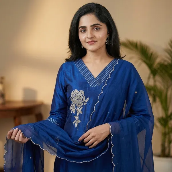 Blue_Pure_Dola_Silk_Suit_Set_For_Women