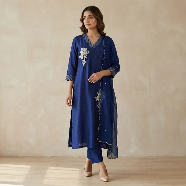 Blue_Pure_Dola_Silk_Suit_Set_For_Women