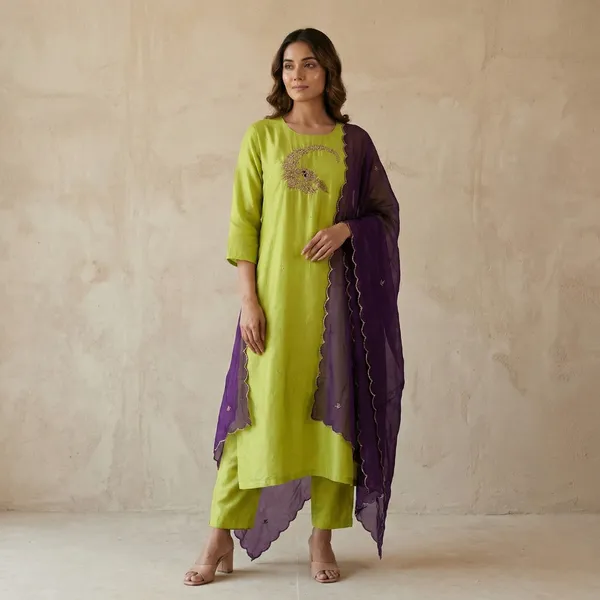Green_And_Blue_Pure_Dola_Silk_Suit_For_Women