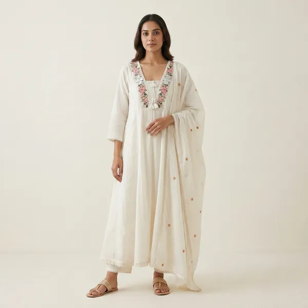White_Pure_Mul_Cotton_Suit_For_Women