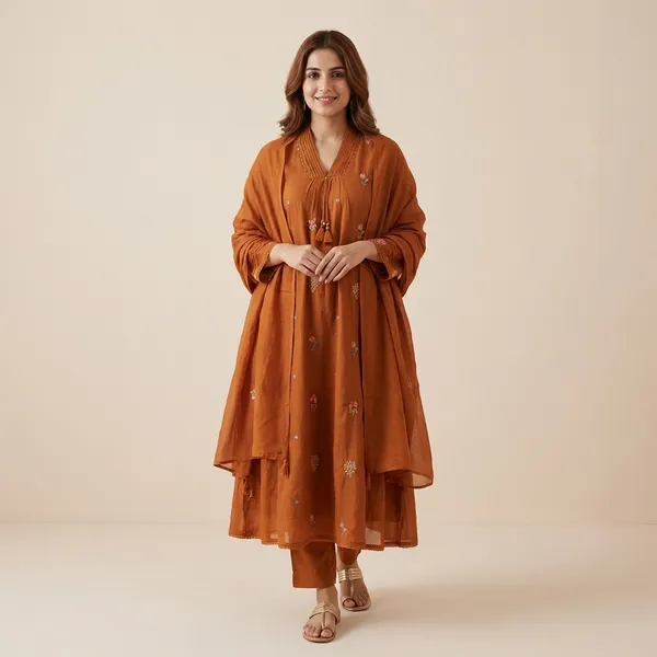 Orange_Mul_Cotton_Suit_Set_For_Women