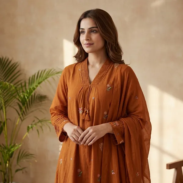 Orange_Mul_Cotton_Suit_Set_For_Women