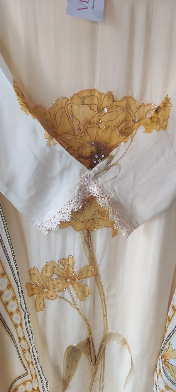 White_And_Yellow_Viscose_Organza_Suit_Set_For_Women
