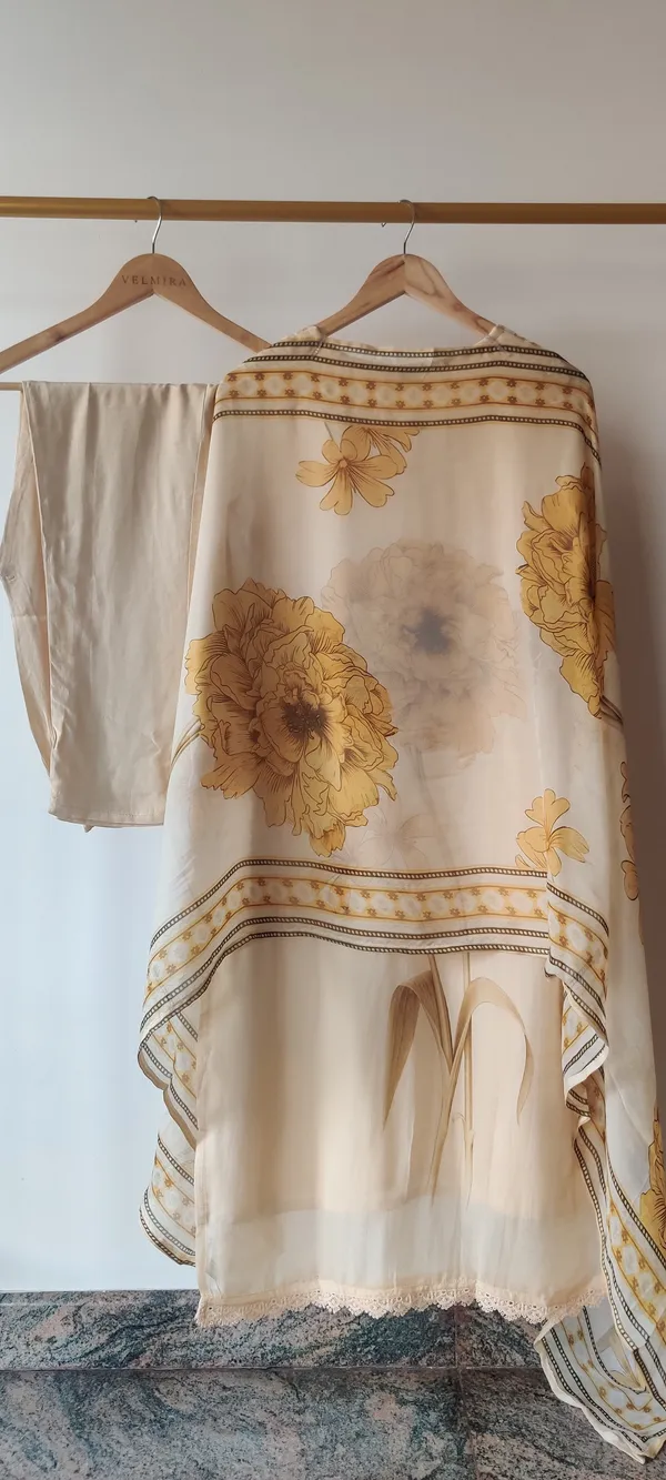 White_And_Yellow_Viscose_Organza_Suit_Set_For_Women