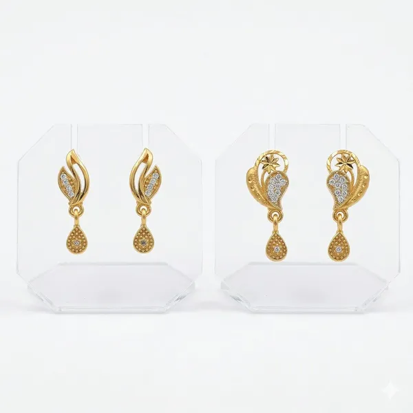 Elegant_Gold_Plated_Brass_Daily_Small_Dangle_Earrings_For_Women_|_Office_&_Festive_Paisley_And_Floral_Design,_2.5Cm_Length,_2_Pairs_Set