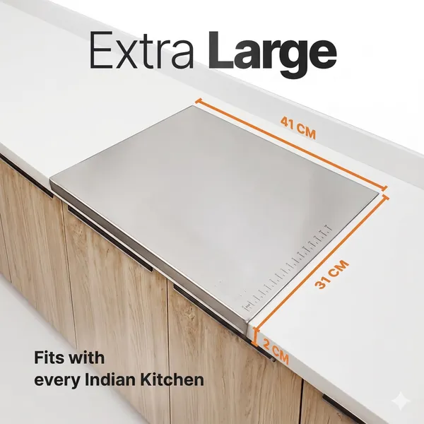 Hirapara_Home_Heavy_Duty_Stainless_Steel_Chopping/Cutting_Board_with_Single_Lip_Edge_&_Multipurpose_Box_Grater_(Khamni)_Combo_Set_for_Kitchen
