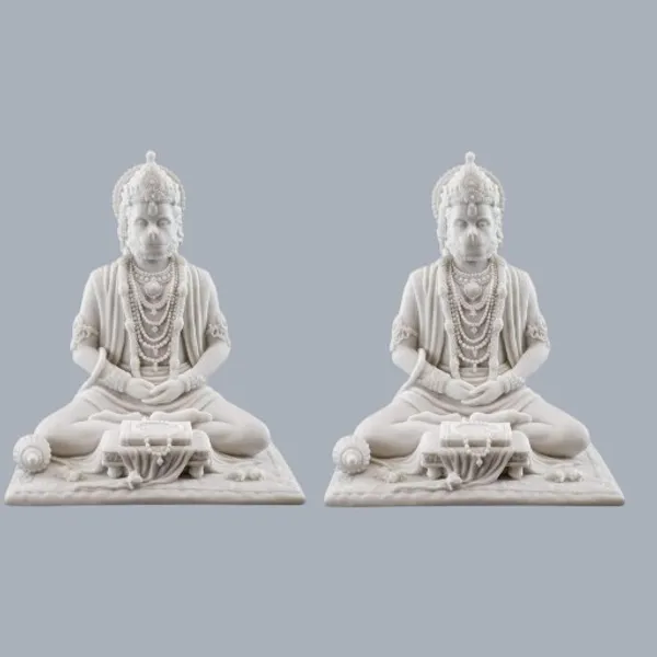 Pack_Of_2_Lord_Hanuman_Idol_Statue_For_Home_Decoration_And_Puja_Made_With_Resin_For_Lightweight_Colour_Matte_Type_White_Gold_Size_4_Inch_Height