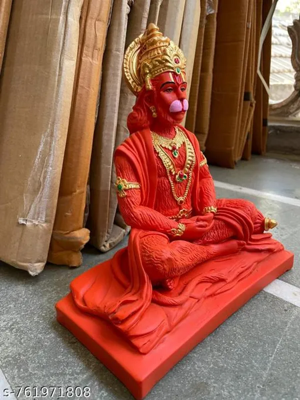 Divine_Hanuman_Ji_Idol_Orange_Gold_Sitting_Bajrangbali_Murti_For_Home_Temple_Office_Decor