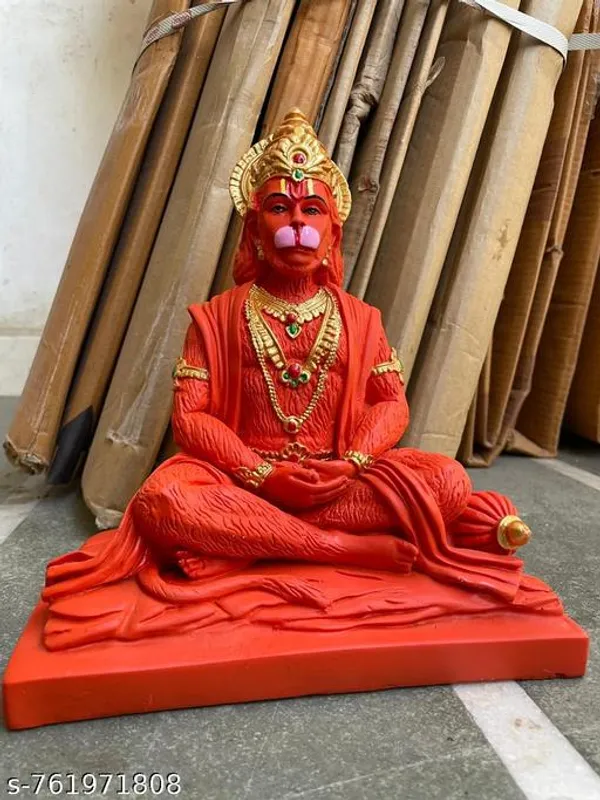 Divine_Hanuman_Ji_Idol_Orange_Gold_Sitting_Bajrangbali_Murti_For_Home_Temple_Office_Decor