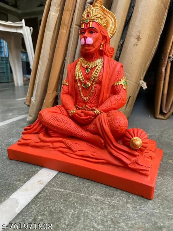 Divine_Hanuman_Ji_Idol_Orange_Gold_Sitting_Bajrangbali_Murti_For_Home_Temple_Office_Decor
