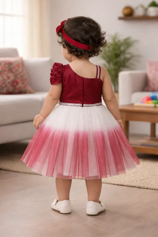 Girls_Party_Wear_Dress_-_Maroon_And_Pink_Tutu_Dress_With_Floral_Detailing