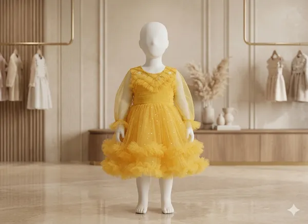 Girls_Yellow_Princess_Party_Dress_With_Ruffled_Tulle_Hem_And_Mesh_Sleeves