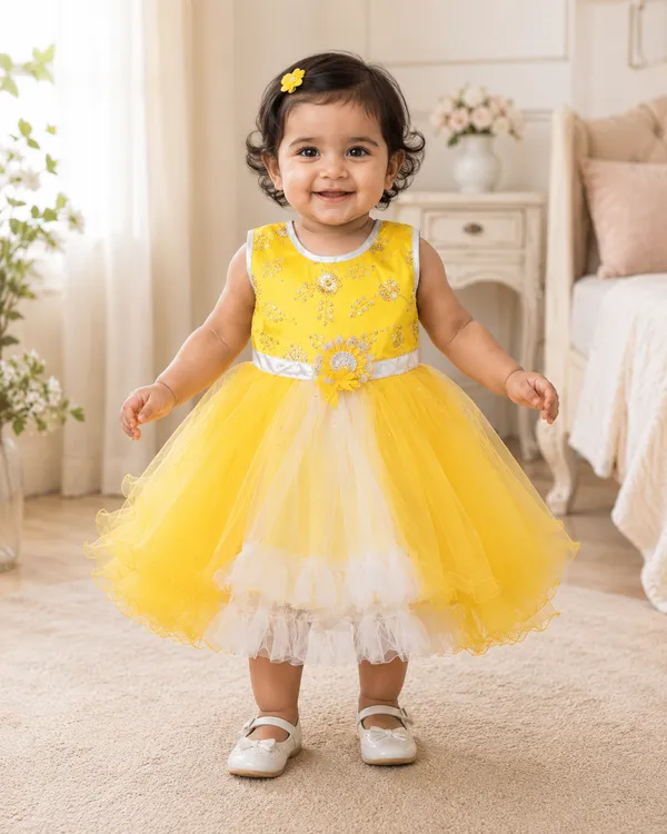 399/-_Sale_Yellow_&_White_Princess_Party_Wear_Frock_-_NR