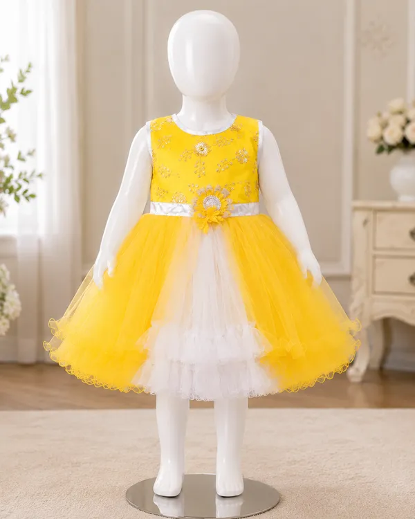 399/-_Sale_Yellow_&_White_Princess_Party_Wear_Frock_-_NR