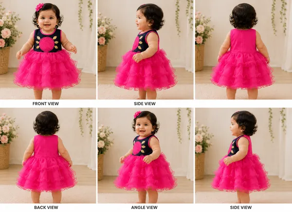 399/-_Sale_:_Girls_Navy_Blue_&_Hot_Pink_Floral_Party_Wear_Frock_-_NA