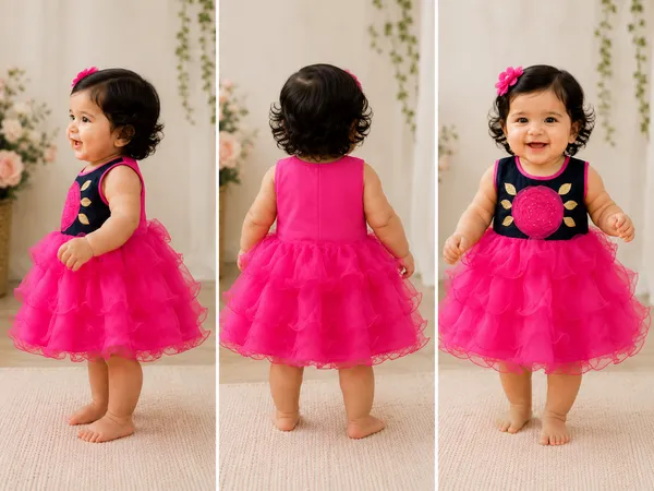 399/-_Sale_:_Girls_Navy_Blue_&_Hot_Pink_Floral_Party_Wear_Frock_-_NA