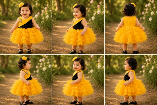 399/-_Sale_:_Girls_Yellow_&_Black_Layered_Party_Wear_Frock_-_NR