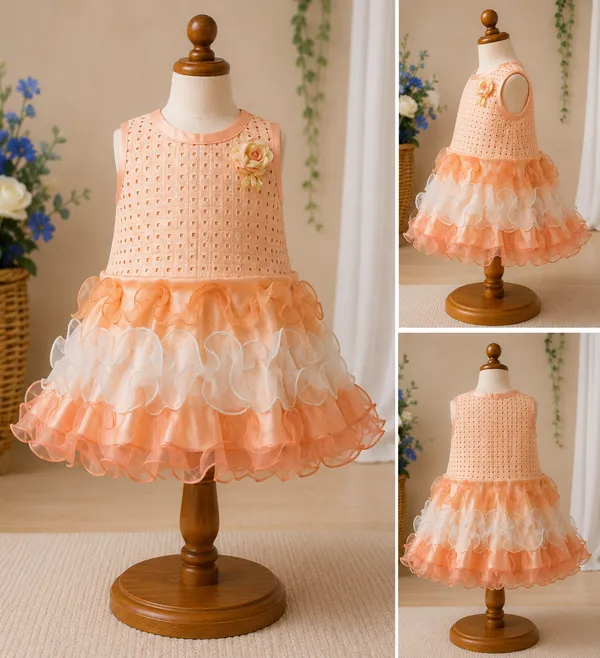 399/-_Sale_:_Peach_Pearl_Embellished_Princess_Party_Wear_Frock_-_NR