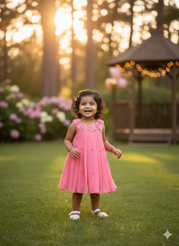 399/-_Sale_:_Pink_Floral_Party_Wear_Frock_-_NR