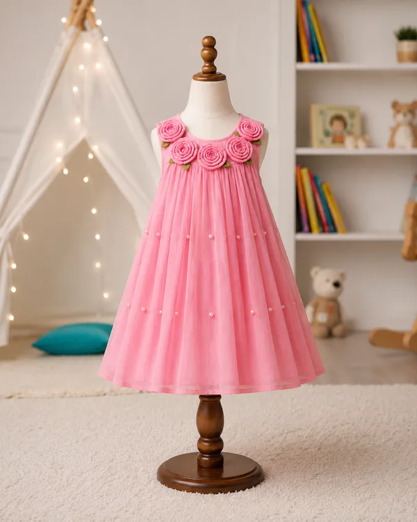 399/-_Sale_:_Pink_Floral_Party_Wear_Frock_-_NR