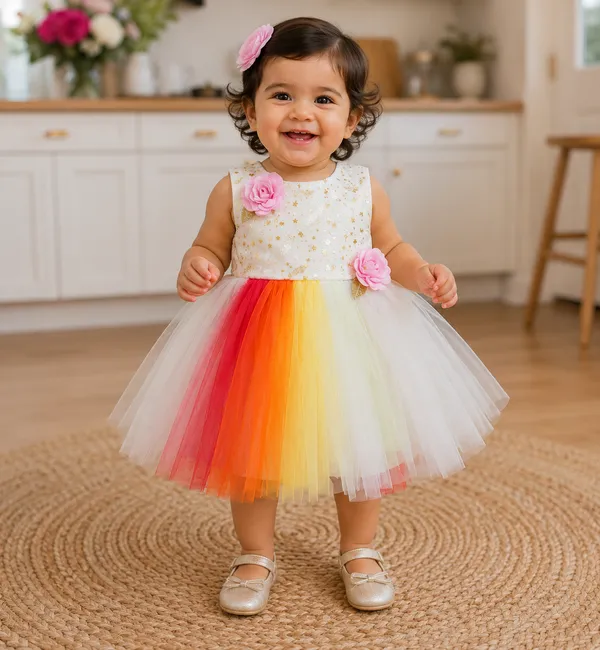 399/-_Sale_:_Rainbow_Sunset_Princess_Party_Wear_Frock_-_NR