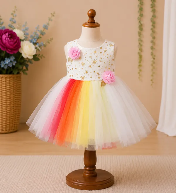 399/-_Sale_:_Rainbow_Sunset_Princess_Party_Wear_Frock_-_NR