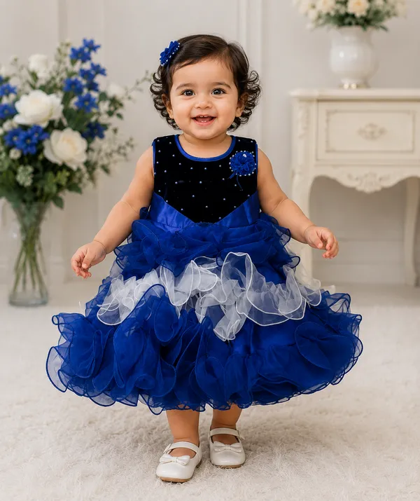 399/-_Sale_:_Royal_Blue_&_White_Layered_Ruffle_Princess_Party_Wear_Frock_-_NR