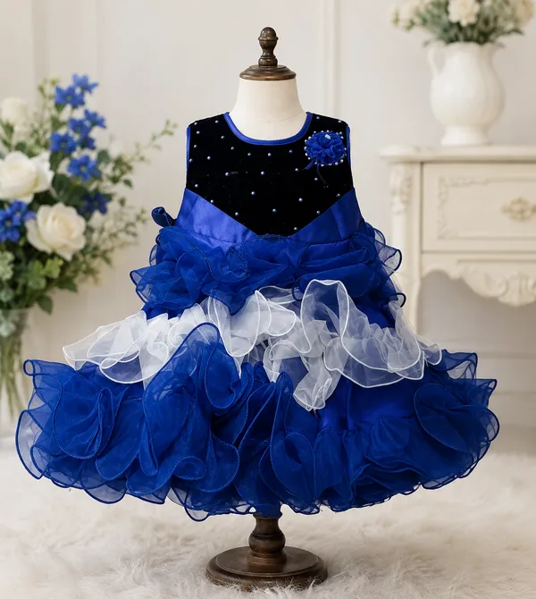 399/-_Sale_:_Royal_Blue_&_White_Layered_Ruffle_Princess_Party_Wear_Frock_-_NR