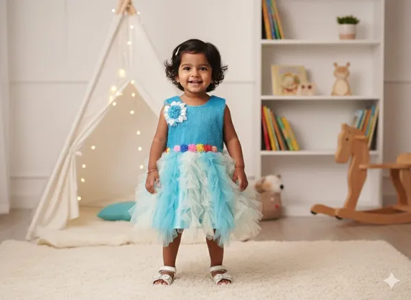 399/-_Sale_:_Sky_Blue_Floral_Princess_Party_Wear_Frock_-_NR