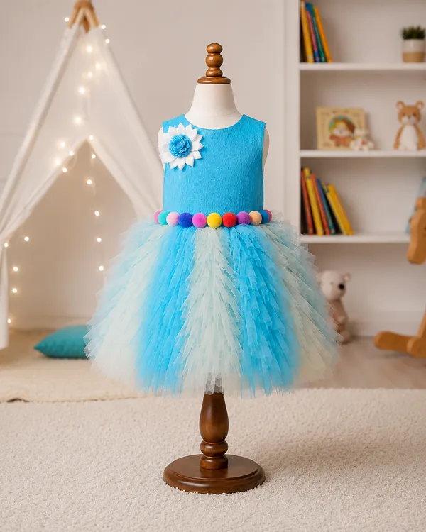 399/-_Sale_:_Sky_Blue_Floral_Princess_Party_Wear_Frock_-_NR