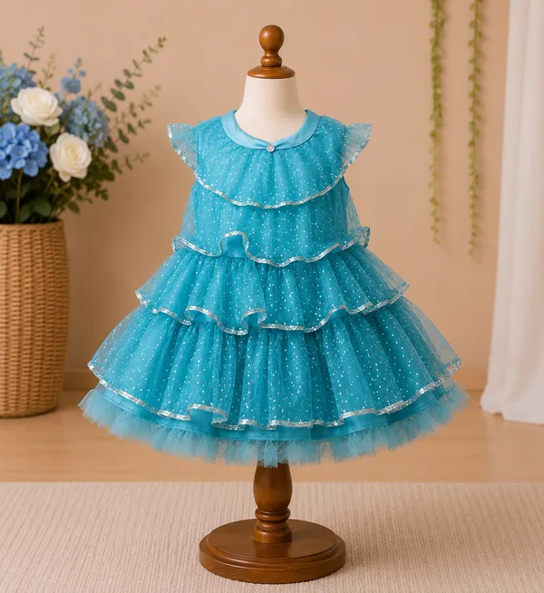 399/-_Sale_:_Sky_Blue_Glitter_Layered_Princess_Party_Wear_Frock_-_NR