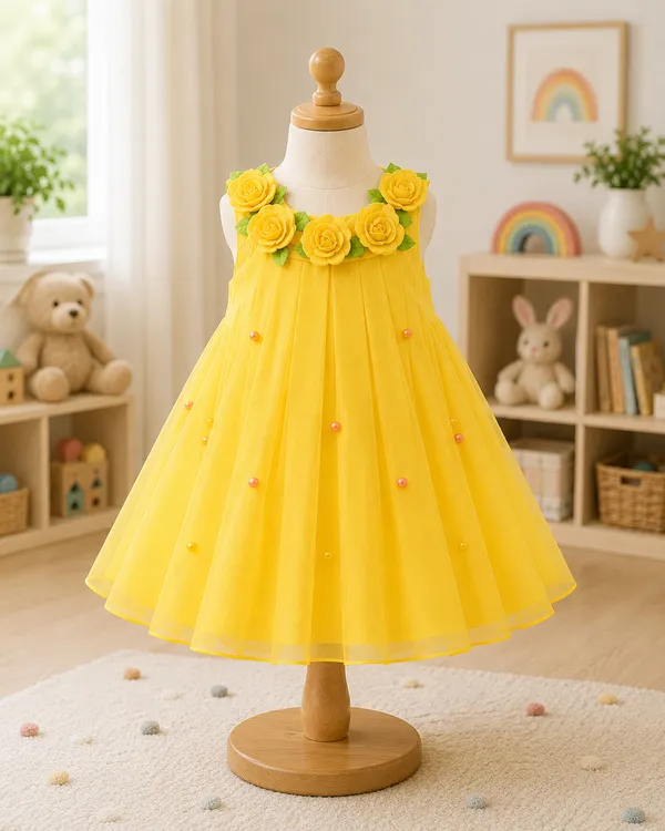 399/-_Sale_:_Yellow_Floral_Party_Wear_Frock_-_NR
