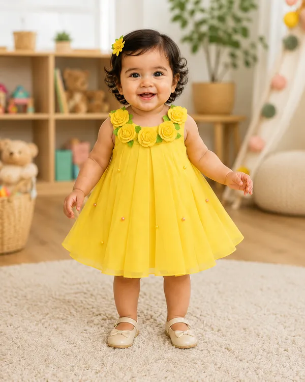 399/-_Sale_:_Yellow_Floral_Party_Wear_Frock_-_NR