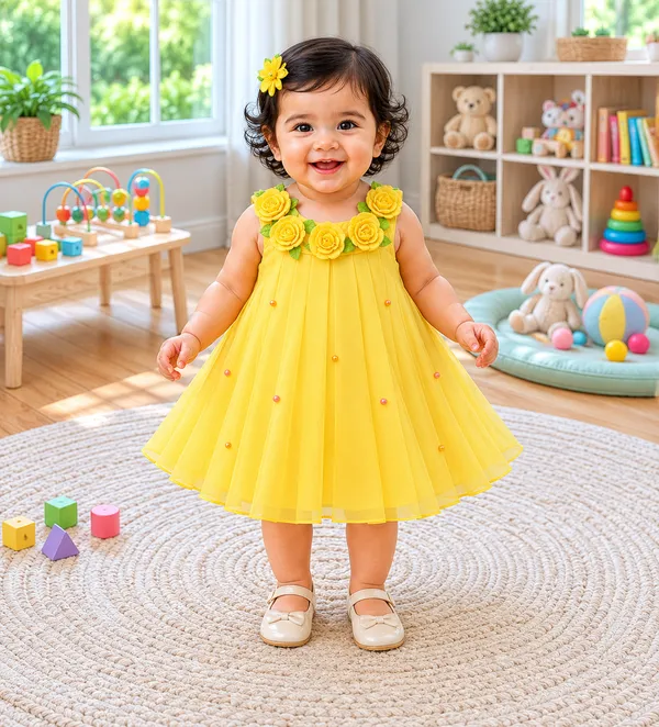 399/-_Sale_:_Yellow_Floral_Party_Wear_Frock_-_NR