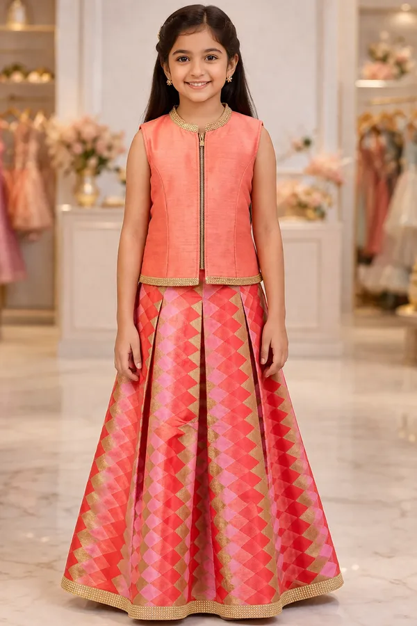 Girls_Coral_Pink_Embellished_Lehenga_Choli_Set