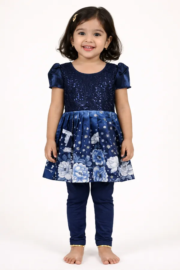 Girls_Navy_Blue_Sequin_Floral_Dress_With_Leggings