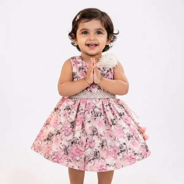 Floral_Print_Party_Dress_For_Baby_Girls_-_Pink
