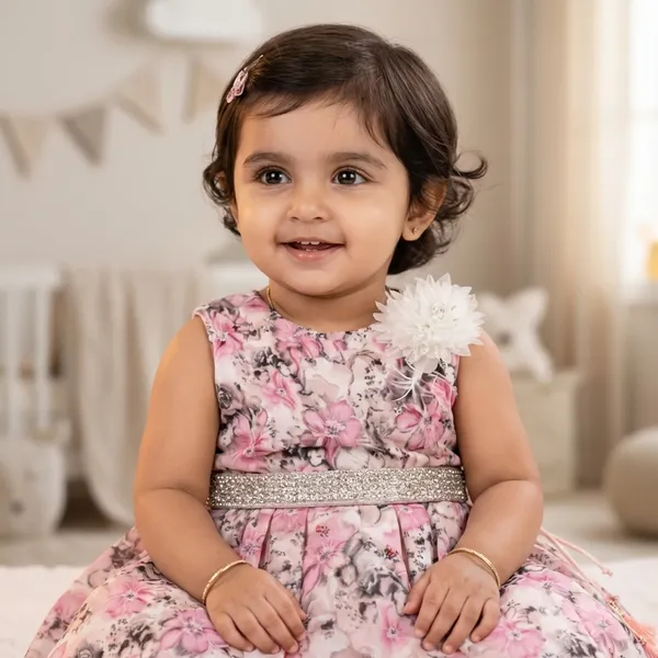 Floral_Print_Party_Dress_For_Baby_Girls_-_Pink