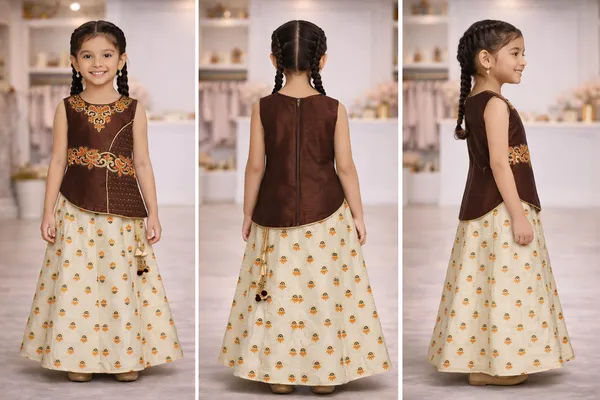 Girls_Brown_And_Cream_Ethnic_Lehenga_Choli_Set